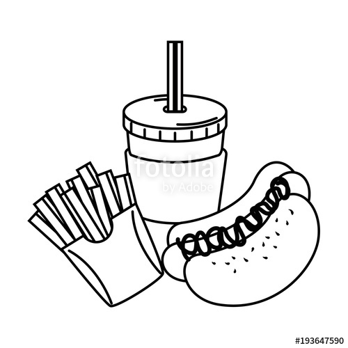 500x500 Delicious Hot Dog With Soda And French Fries Vector Illustration