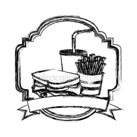450x450 Figure French Fries, Sandwich And Soda Inside Emblem Ribbon