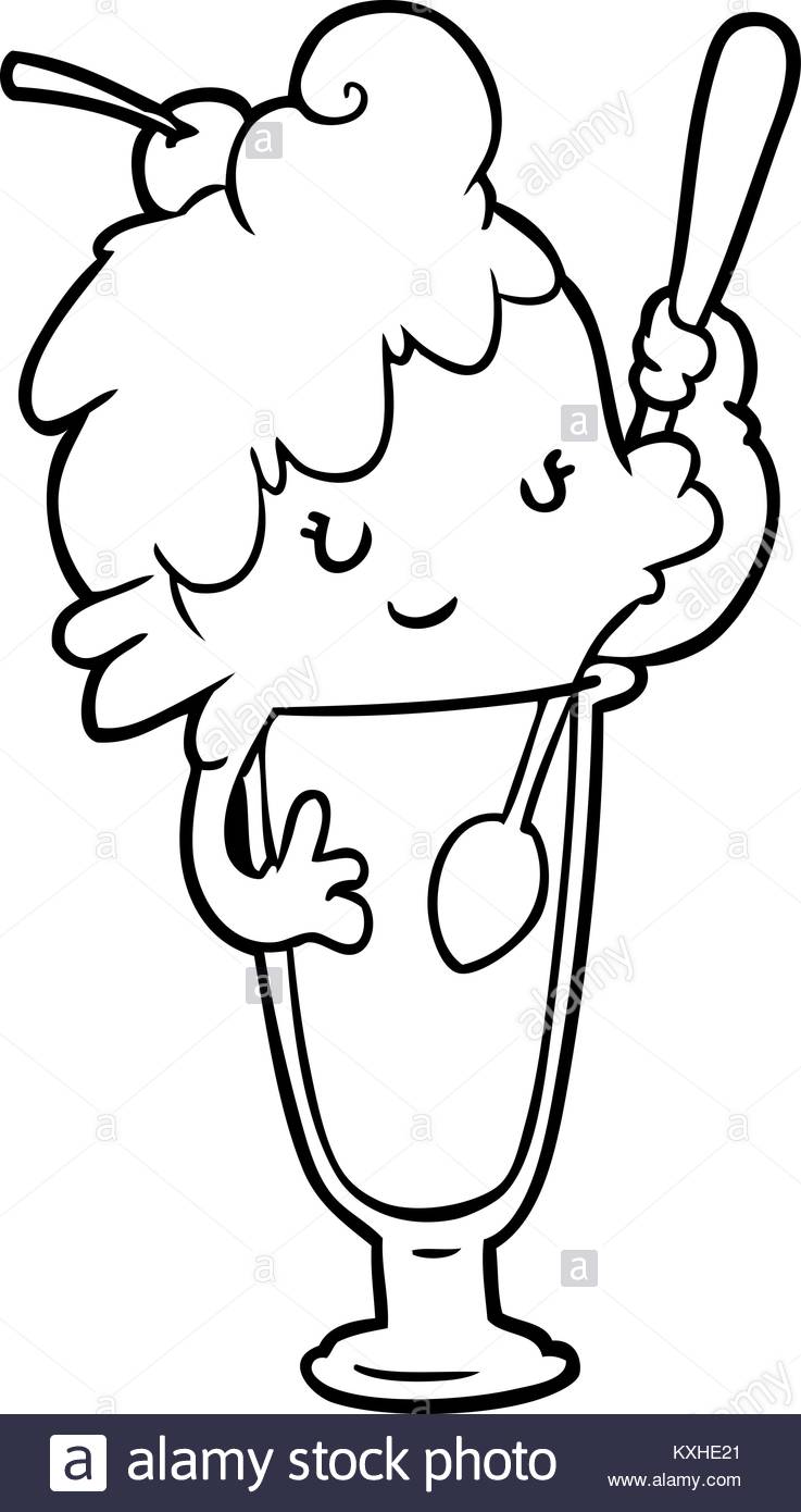 737x1390 Line Drawing Of A Ice Cream Soda Girl Stock Vector Art