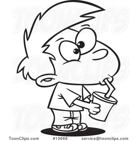 581x600 Cartoon Black And White Line Drawing Of A Boy Drinking Soda