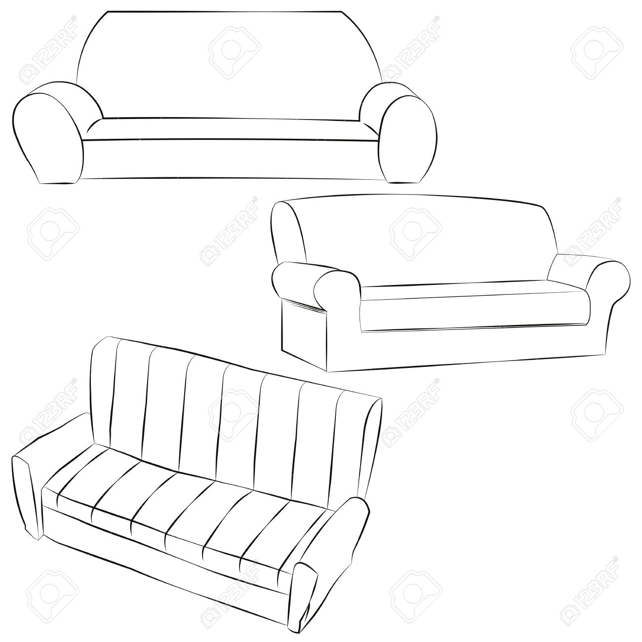 1300x1300 Sofa. Freehand Drawing. Icon Black And White Vector Illustration