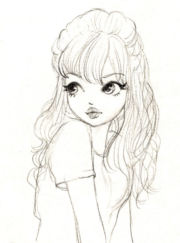 600x807 Soft Hair Girl Sketch By Mina K