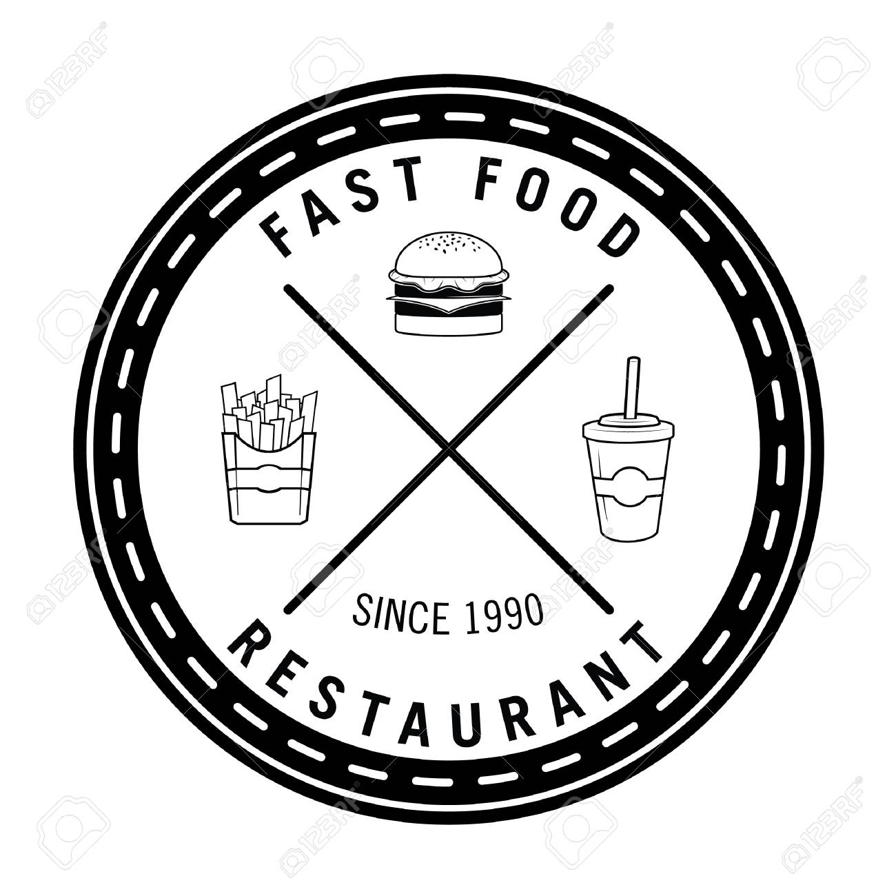 1300x1300 Fast Food Restaurant Burger, French Fries Soft Drink Badge Royalty