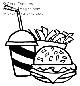 278x300 And White Soft Drink With A Hamburger And Fries Clipart Image