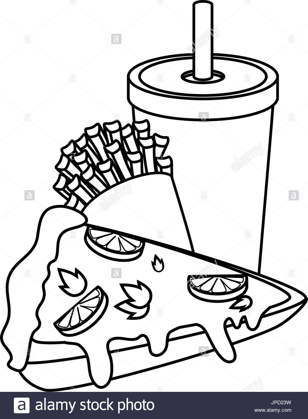 1022x1390 Pizza French Fries And Soft Drink Icon Over White Background