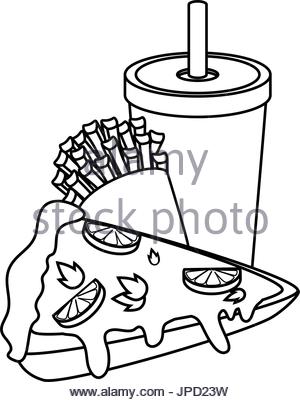 300x402 Pizza French Fries And Soft Drink Icon Over White Background Stock
