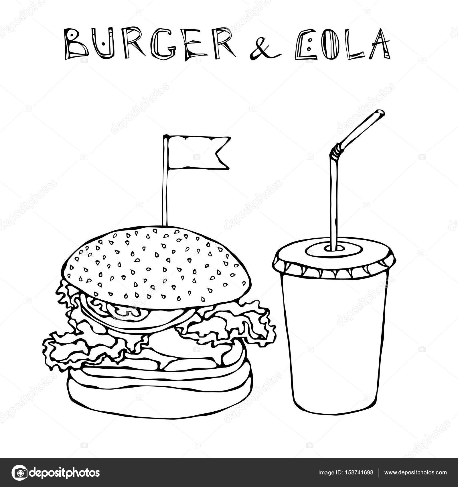 1600x1700 Big Burger, Hamburger Or Chisburger And Soft Drink Soda Or Cola
