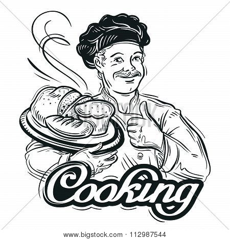 450x470 Hand Drawn Sketch Baker Bread. Vector Amp Photo Bigstock