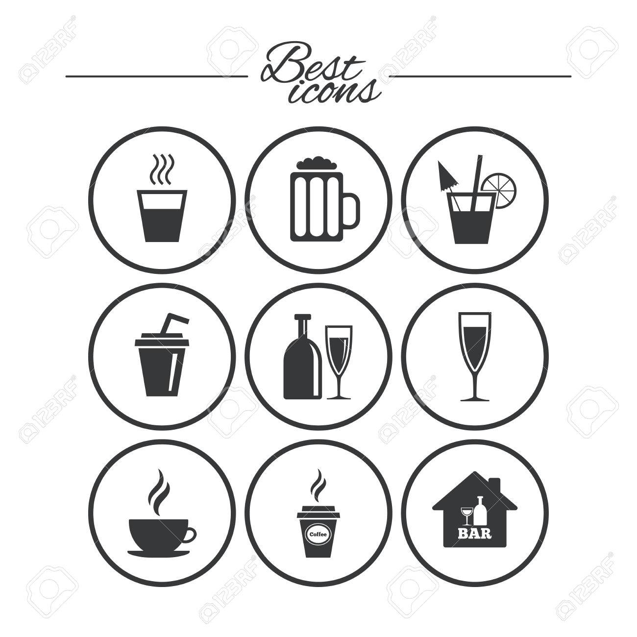1300x1300 Cocktail, Beer Icons. Coffee And Tea Drinks. Soft And Alcohol