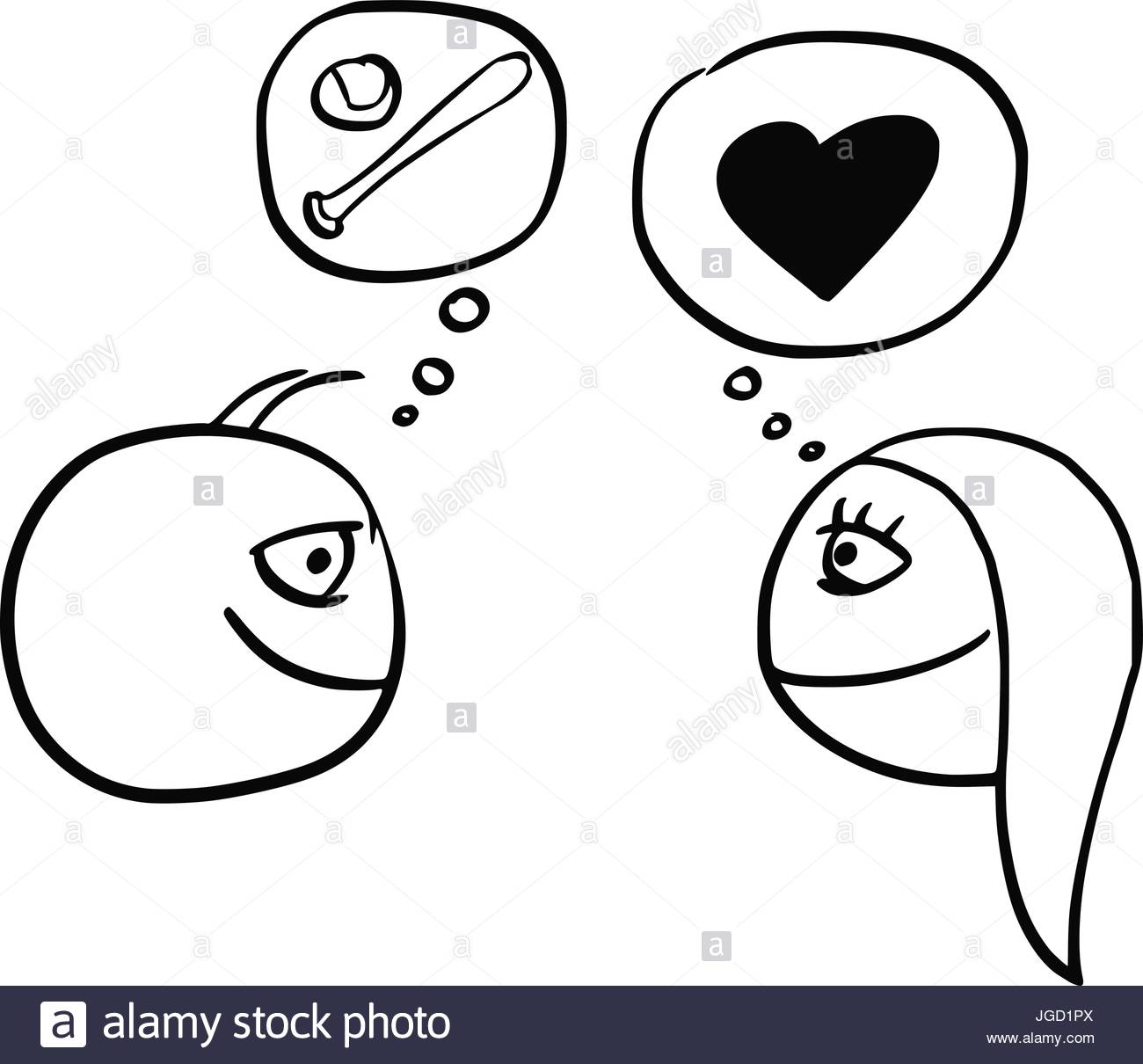 1300x1210 Cartoon Vector Of Difference Between Man And Woman Thinking About