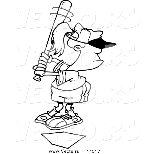 600x620 Vector Of A Cartoon Little Girl Up For Bat