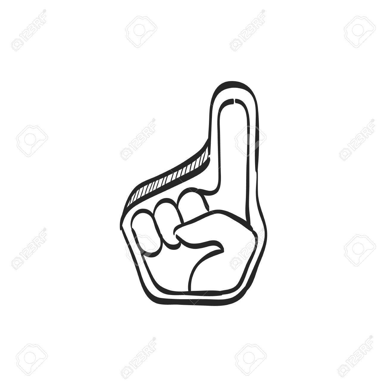 1300x1300 Foam Glove Icon In Doodle Sketch Lines. Sport Spectator Supporter