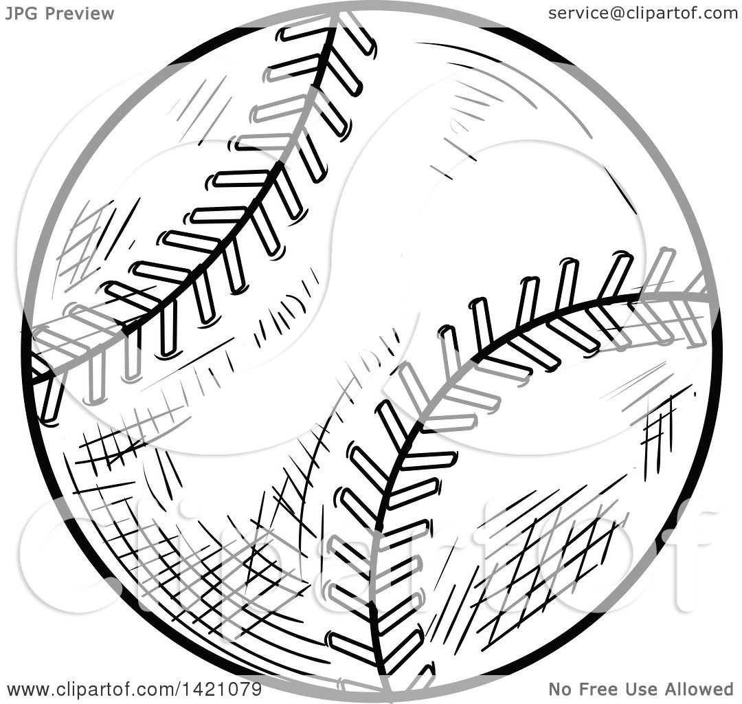 1080x1024 Sports Clipart Of A Black And White Sketched Baseball Or Softball
