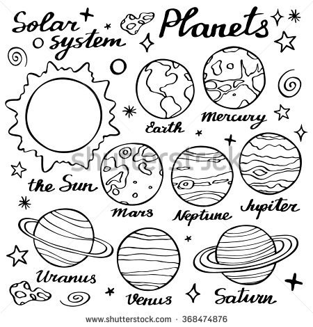 450x470 Planets Set. Hand Drawn Cartoon Collection Of Solar System Planets