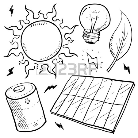 450x450 Doodle Style Renewable Solar Energy Equipment Sketch In Vector