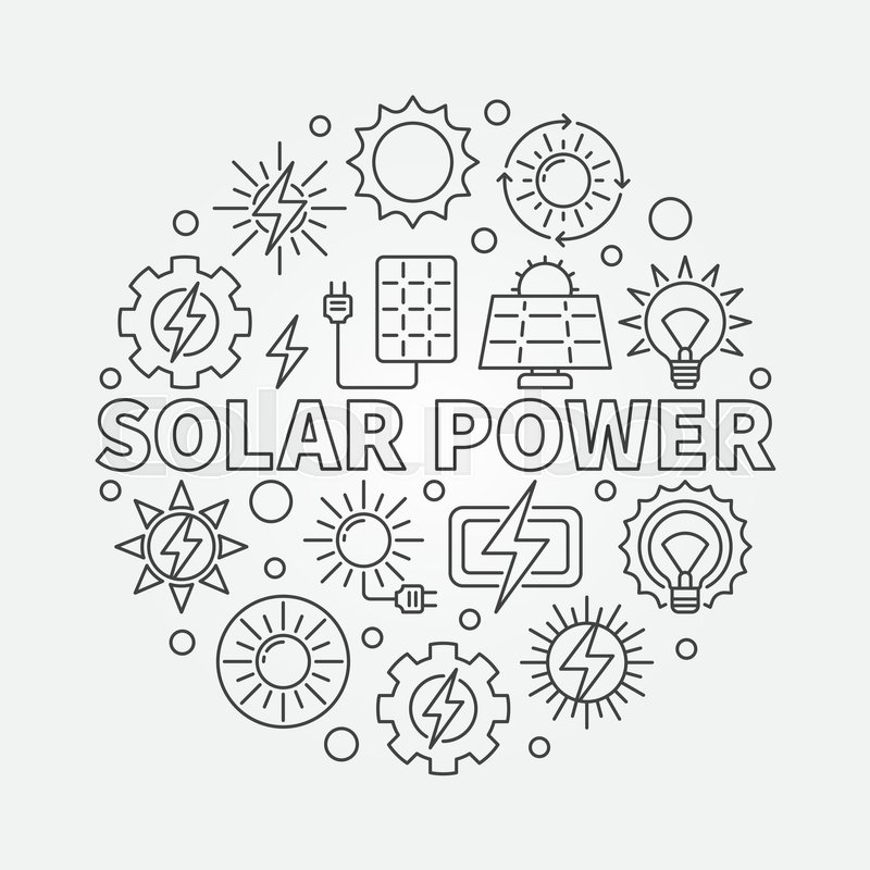 800x800 Solar Power Round Illustration. Vector Conversion Of Energy