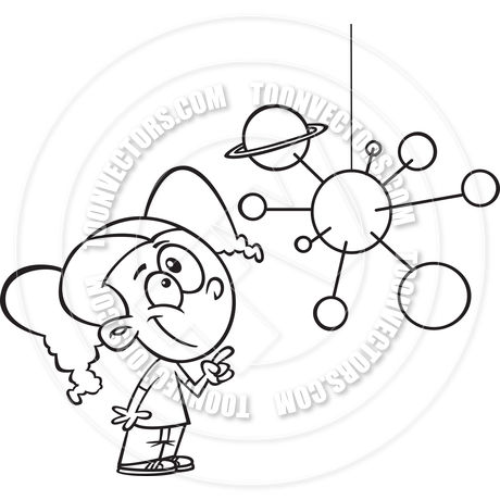 460x460 Cartoon Girl Leaning Solar System (Black Amp White Line Art) By Ron