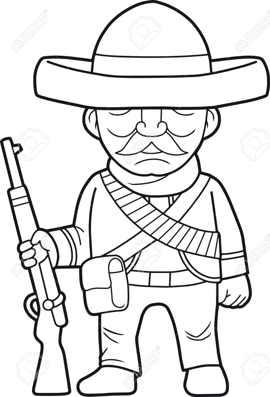 885x1300 Cartoon Mexican Soldier With A Rifle In His Hand Royalty Free