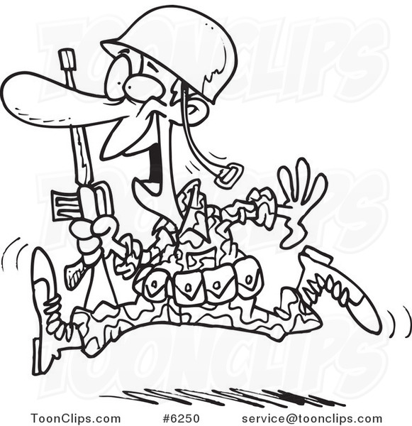 581x600 Cartoon Black And White Line Drawing Of A Running Marine Soldier