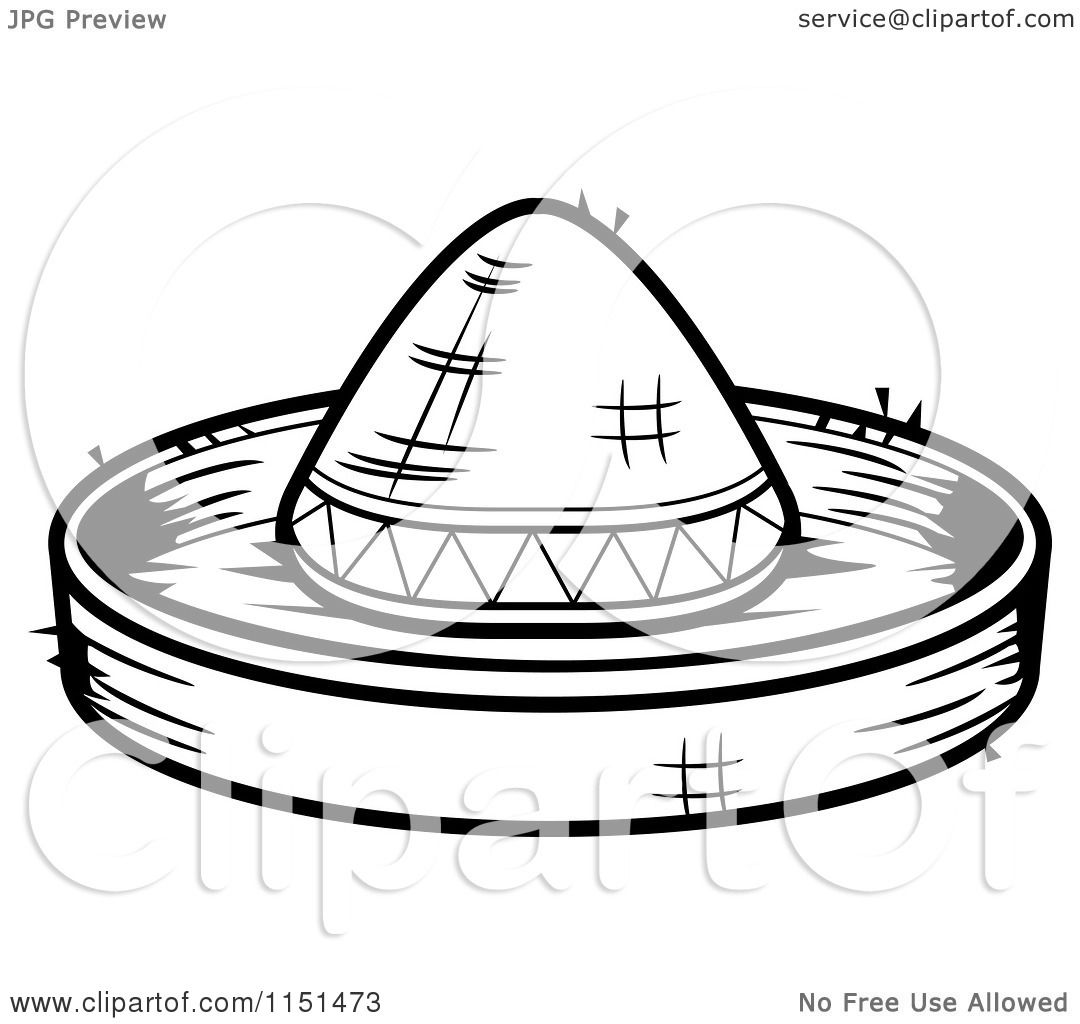1080x1024 Cartoon Clipart Of A Black And White Sombrero Hat
