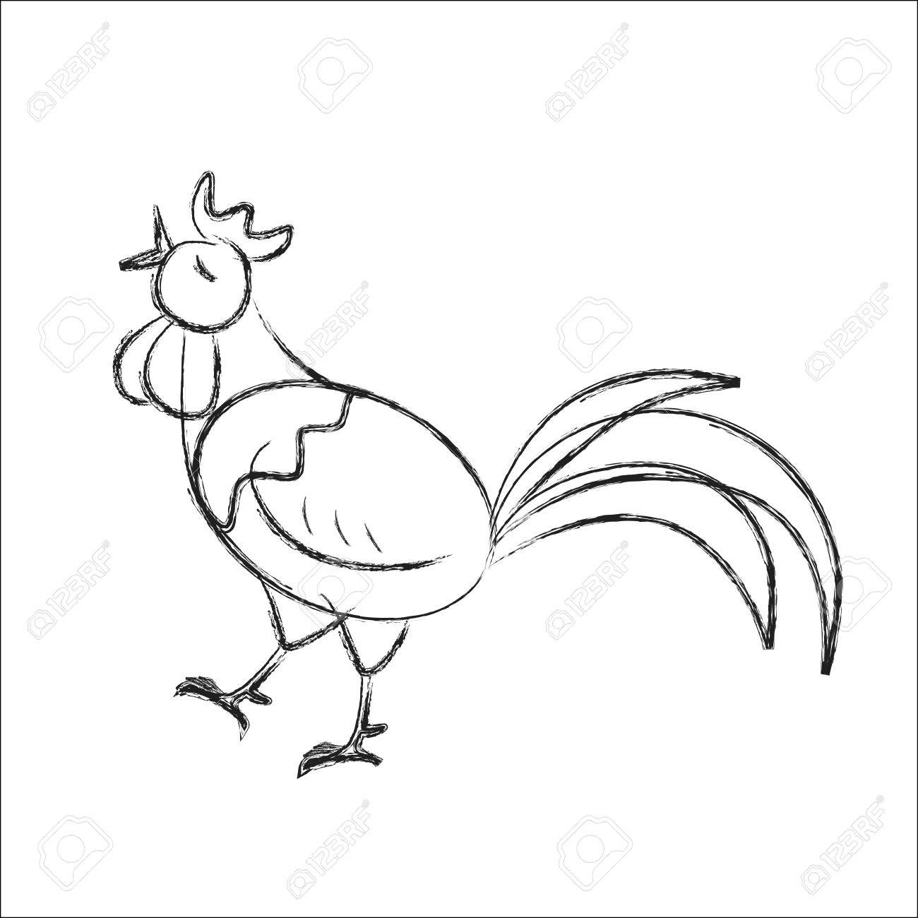 1300x1300 Happy Chicken Sings Song. Line Drawing. Royalty Free Cliparts
