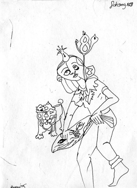 468x640 Esther Moux Artwork Fish Song Original Drawing Pen Healing Art