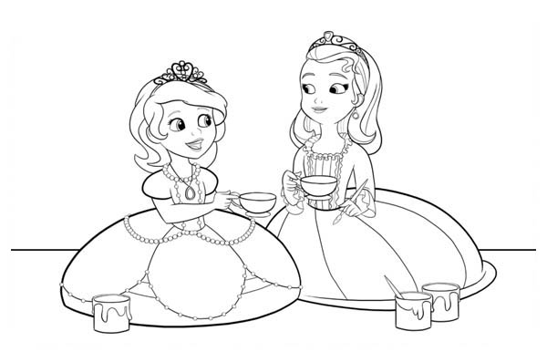 600x386 Princess Sofia And Princess Amber In Sofia The First Coloring Page