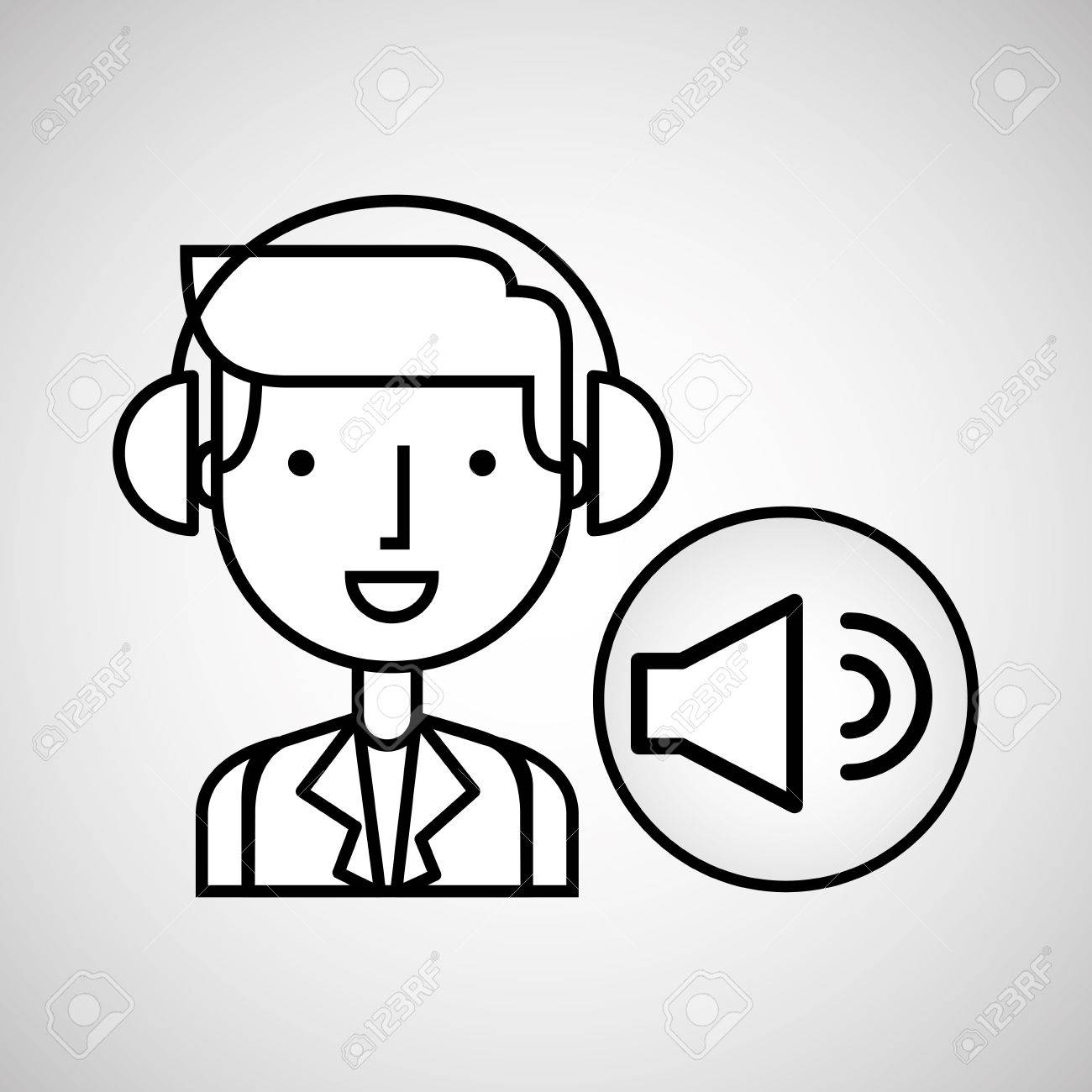 1300x1300 Man Hand Drawing Listening Music Sound Vector Illustration Eps