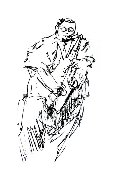 409x600 Jazz Musician Music Drawing Sketch Pen And Ink Decor Wall Art By