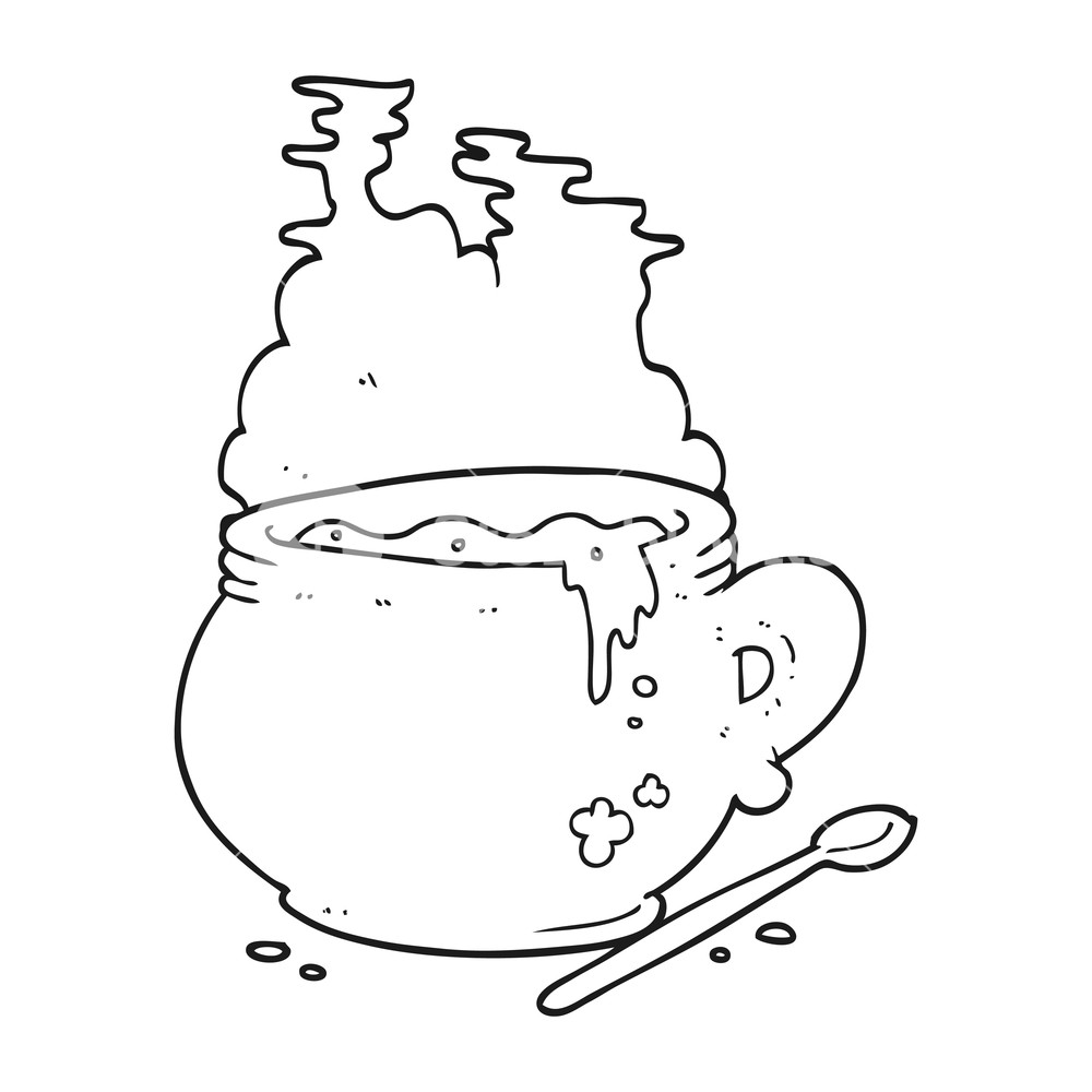 1000x1000 Freehand Drawn Black And White Cartoon Bowl Of Soup Royalty Free