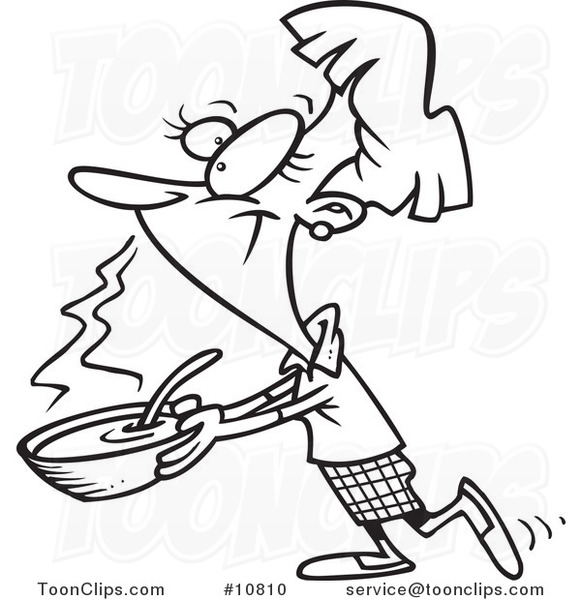 581x600 Cartoon Black And White Line Drawing Of A Lady Carrying Soup