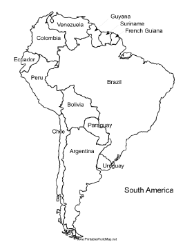 281x364 A Printable Map Of South America Labeled With The Names Of Each