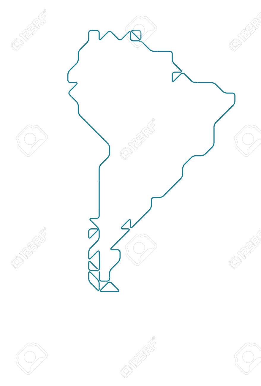 879x1300 South America Map Drawn With Thin Line On A Invisible Grid