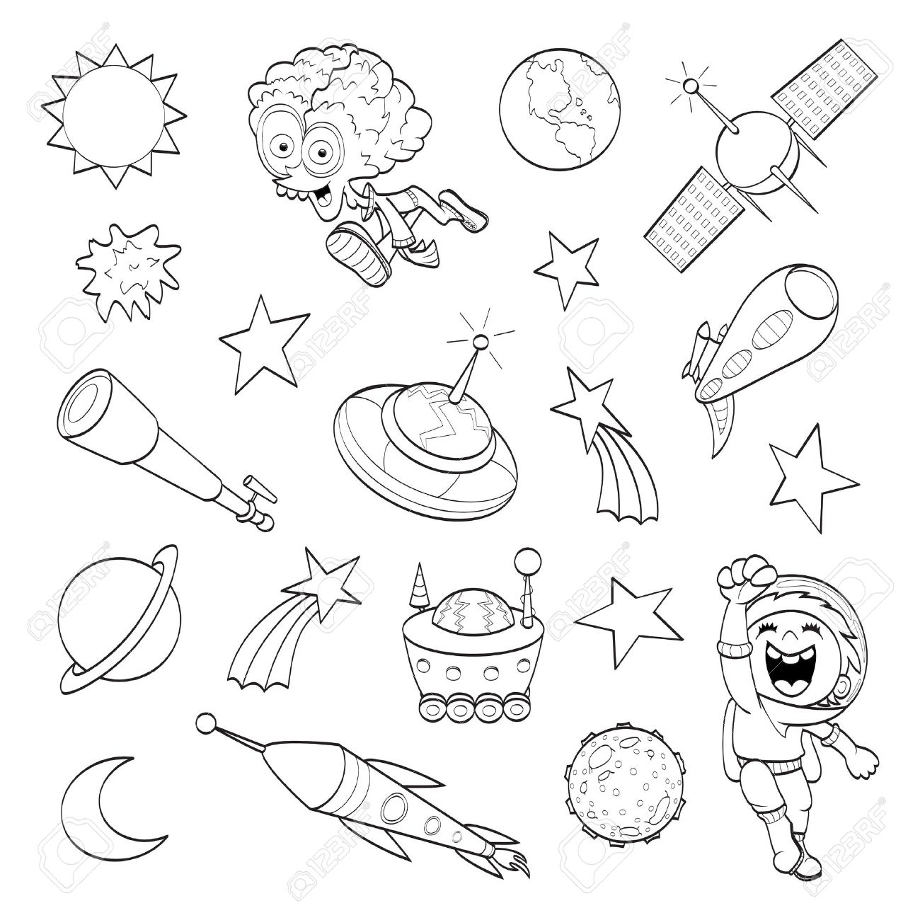 1300x1300 Space Cartoon Drawing Cartoon Outer Space Set Coloring Book