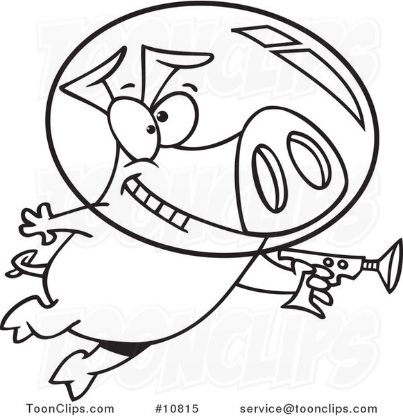 581x600 Cartoon Black And White Line Drawing Of A Space Pig Using A Ray