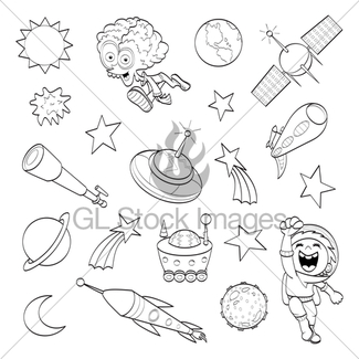 325x325 Cartoon Outer Space Set (Coloring Book) Gl Stock Images
