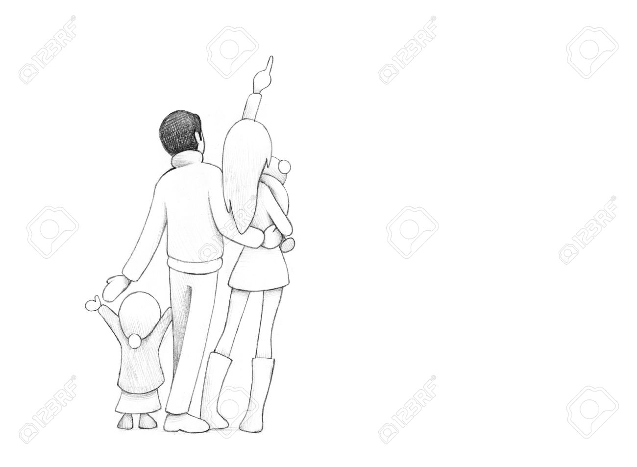 1300x953 Pencil Drawing Of Happy Family Celebrating New Year's Eve Together