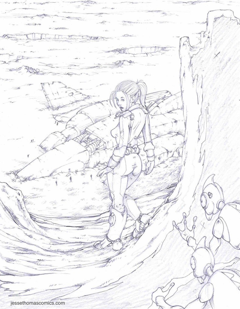 788x1013 Space Girl And Wrecked Spaceship Pencil By Jessethomas7800