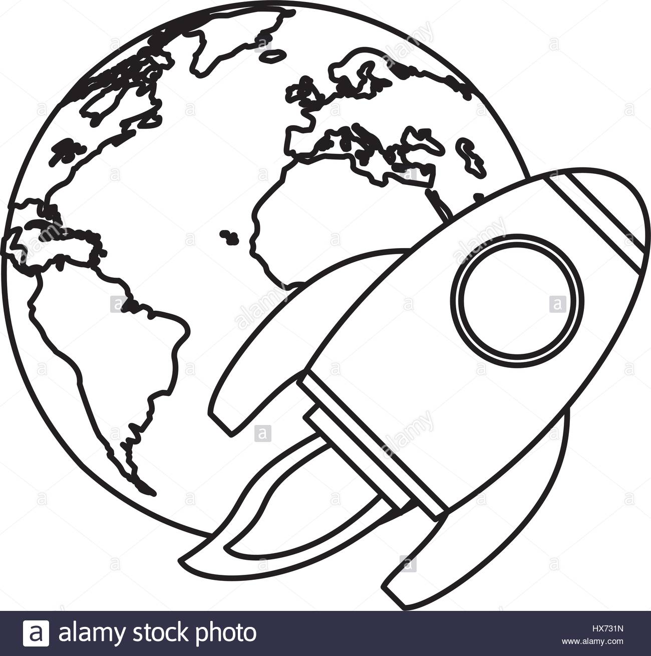 1300x1309 Earth World Rocket Flying Space Outline Stock Vector Art