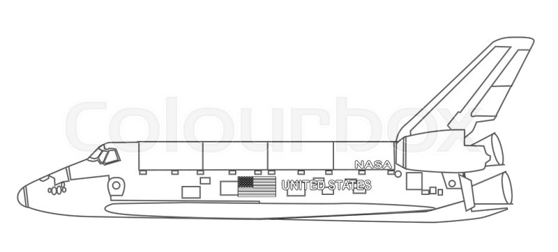 800x362 A Typical Space Shuttle Line Drawing Over A White Background