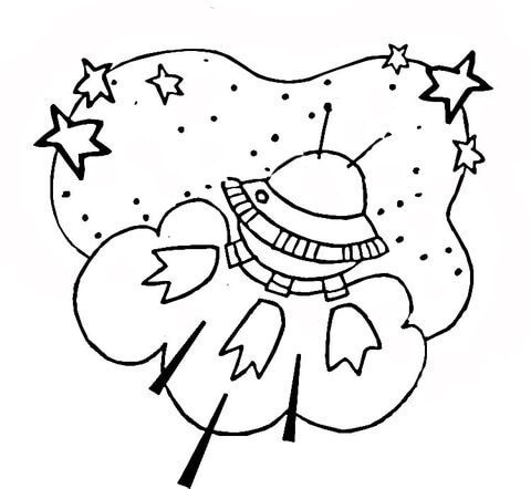 480x442 Alien Spaceship In Outer Space Coloring Page Free Printable
