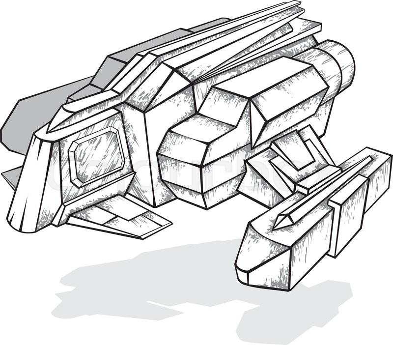 800x702 Black And White Drawing Of Spaceship, Vector Illustration Stock