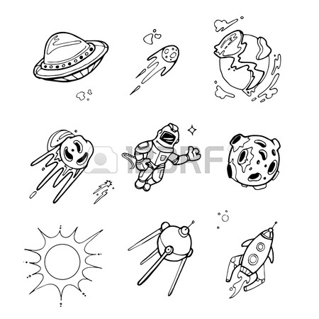 450x450 Space Texture With Planets, Stars, Spaceships. Vector Seamless