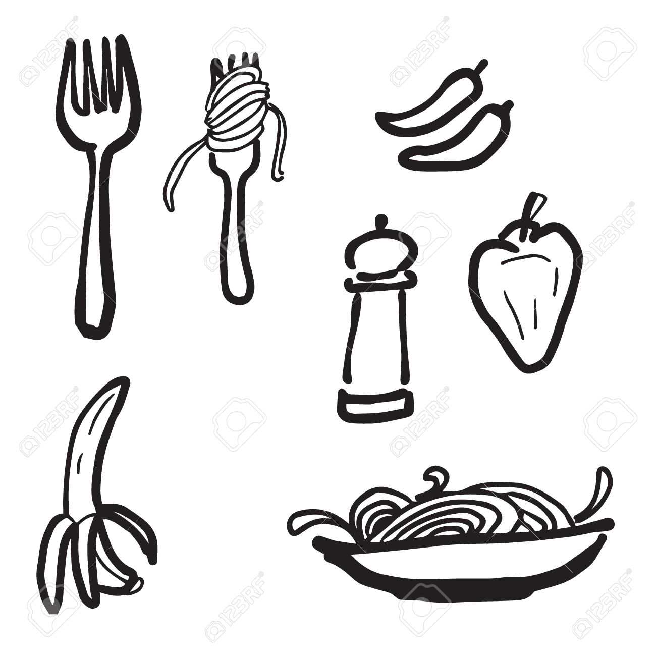 1300x1300 Spaghetti And Chili Cartoon Drawing Icons Royalty Free Cliparts