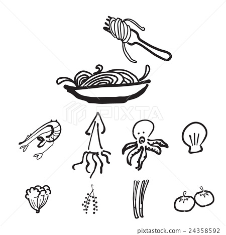 450x468 Spaghetti And Ingredients Cartoon Drawing