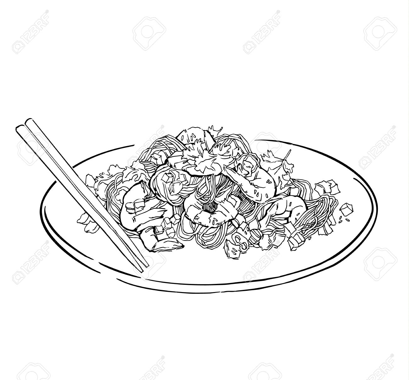 1300x1210 Vector Sketch Of Spaghetti Plate. Italian Food Draw. Isolated