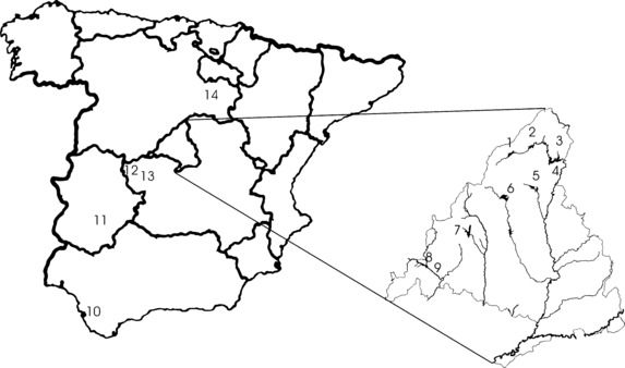 573x338 Map Of Spain Showing The Studied Reservoirs 1, Lozoya 2, Rio