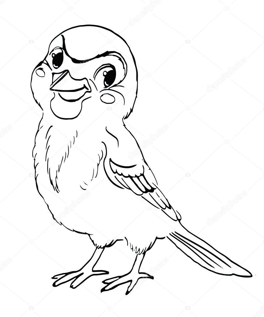 851x1024 Sparrow, Bird,character. Vector Sketch For Coloring Book. Stock