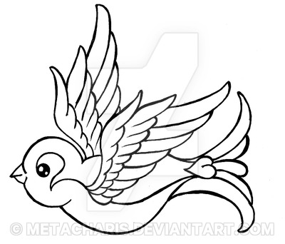 400x342 Traditional Outline Sparrow Tattoo Design By Metacharis