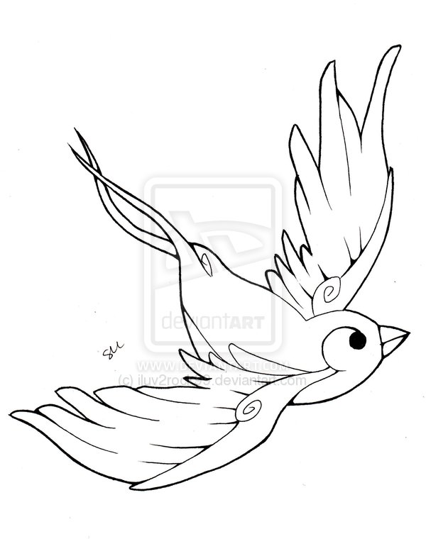 600x777 Sparrow Line Drawing